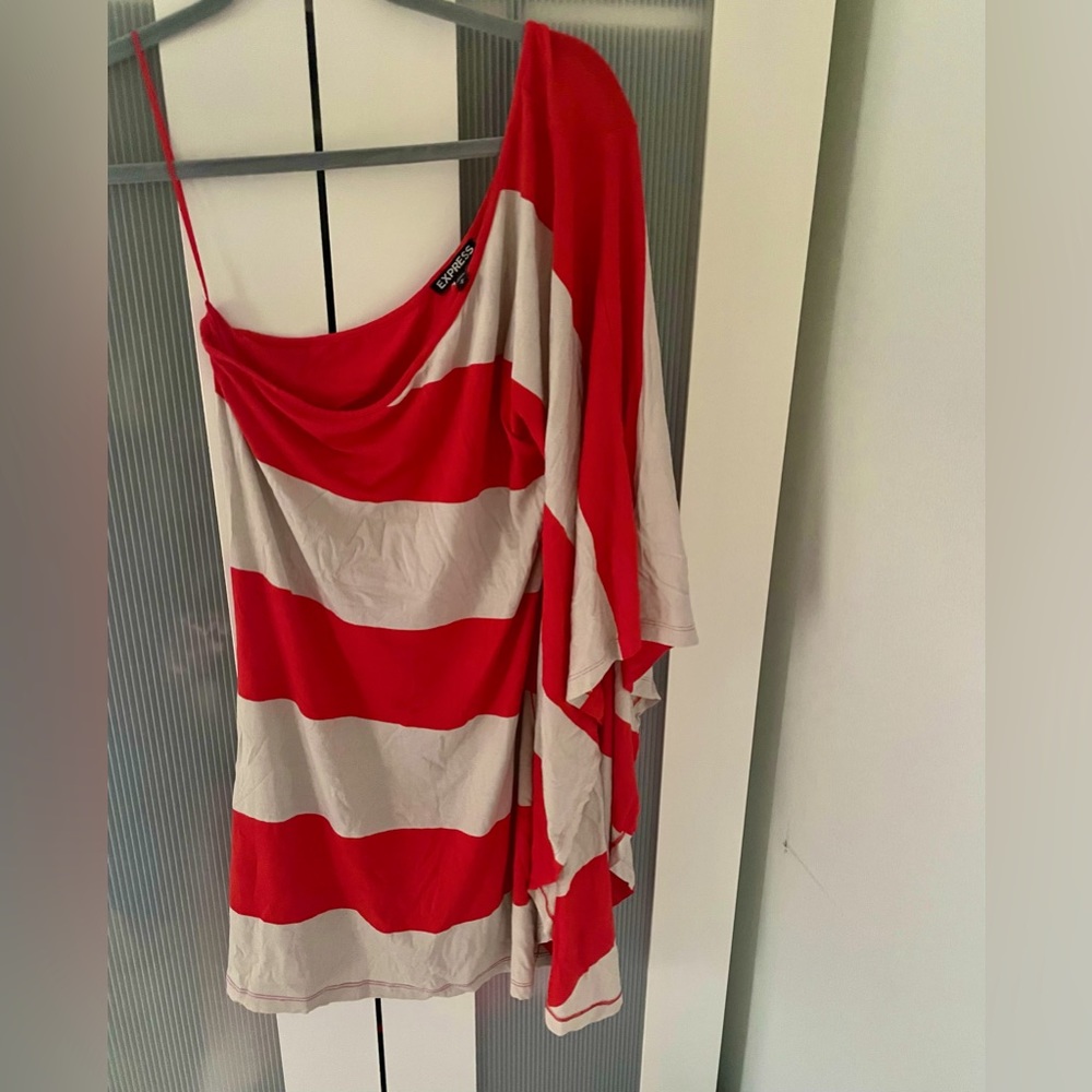 Express Orange and Cream Striped One Sleeve Mini Dress